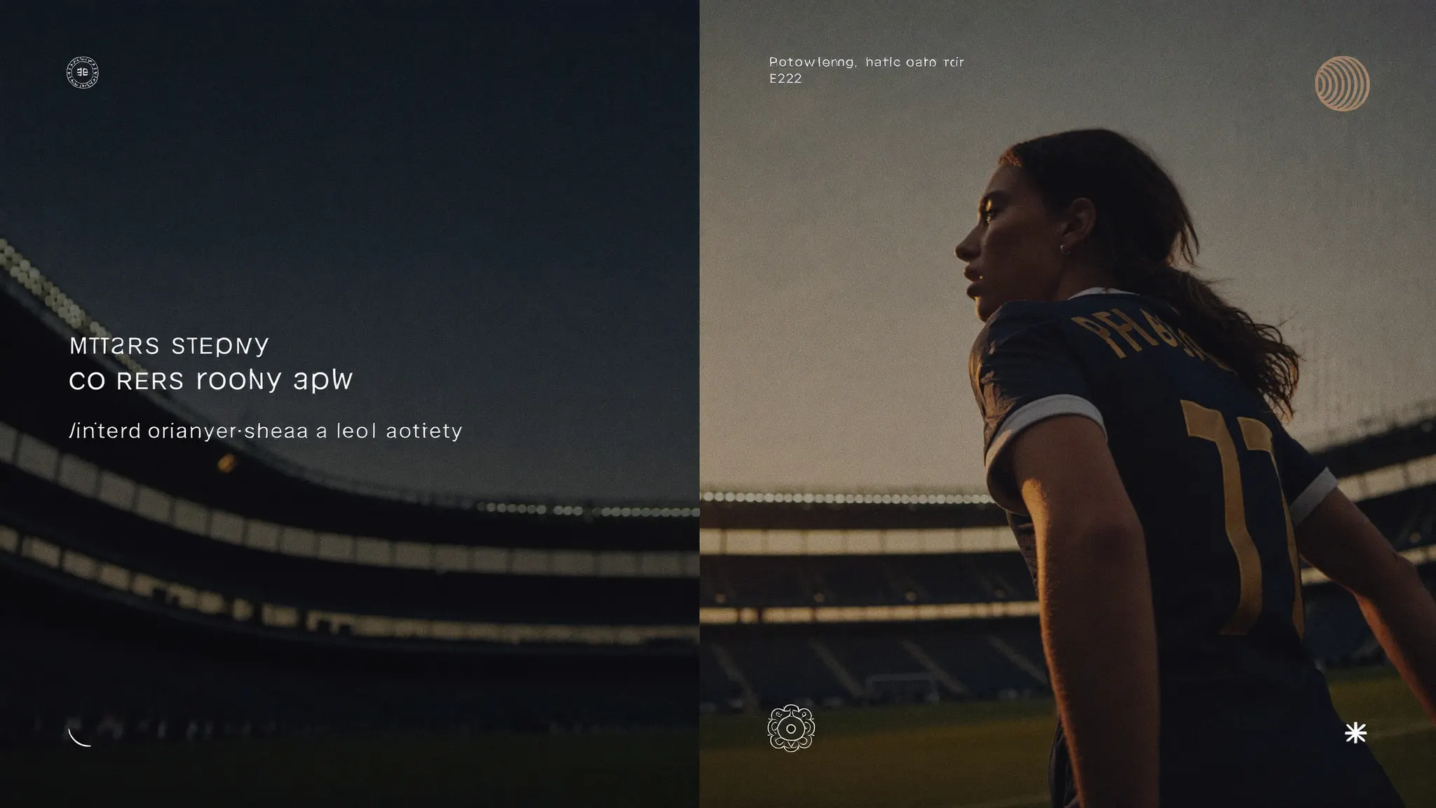 A young soccer player in a stadium at golden hour